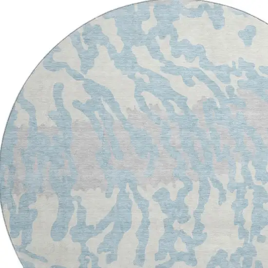 8' Sky Blue And Ivory Animal Print Washable Round Rug With UV Protection Photo 3