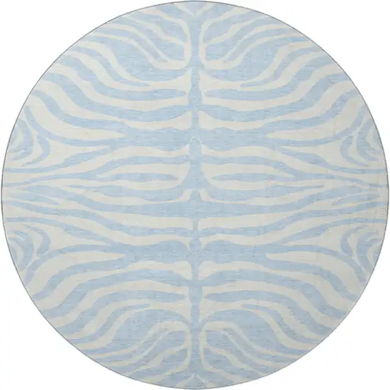 8' Sky Blue And Ivory Animal Print Washable Round Rug With UV Protection Photo 2