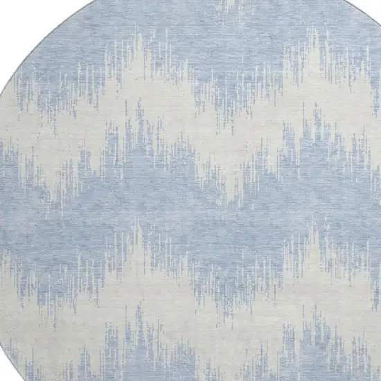 8' Sky Blue And Ivory Chevron Washable Round Rug With UV Protection Photo 3