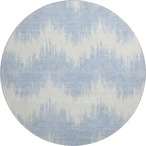 Photo of 8' Sky Blue And Ivory Chevron Washable Round Rug With UV Protection