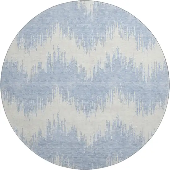 8' Sky Blue And Ivory Chevron Washable Round Rug With UV Protection Photo 1