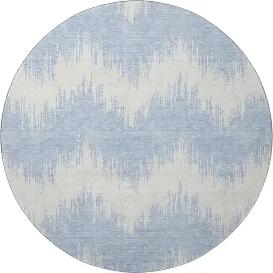 8' Sky Blue And Ivory Chevron Washable Round Rug With UV Protection Photo 4
