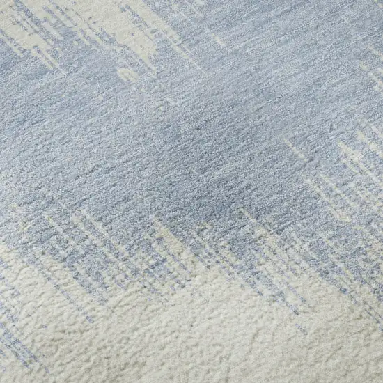 8' Sky Blue And Ivory Chevron Washable Round Rug With UV Protection Photo 9