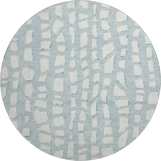 8' Sky Blue And Ivory Cobblestone Washable Round Rug With UV Protection Photo 1