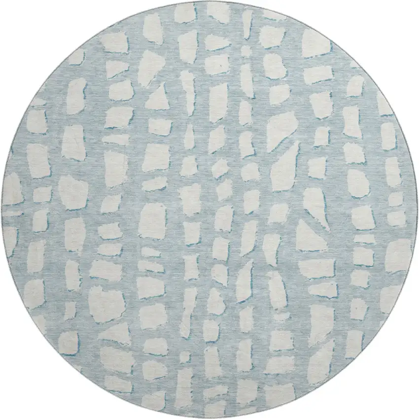 8' Sky Blue And Ivory Cobblestone Washable Round Rug With UV Protection Photo 1