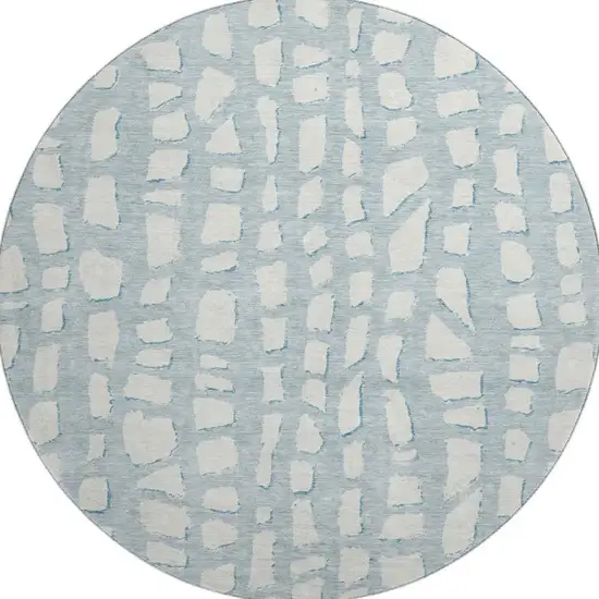 8' Sky Blue And Ivory Cobblestone Washable Round Rug With UV Protection Photo 4