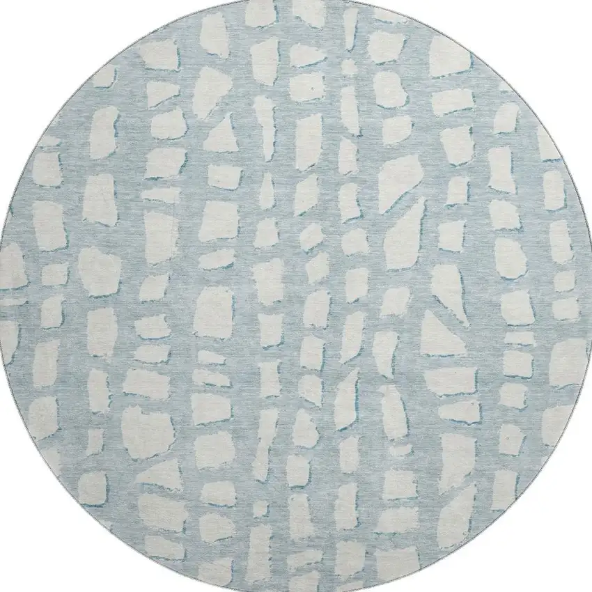 8' Sky Blue And Ivory Cobblestone Washable Round Rug With UV Protection Photo 4
