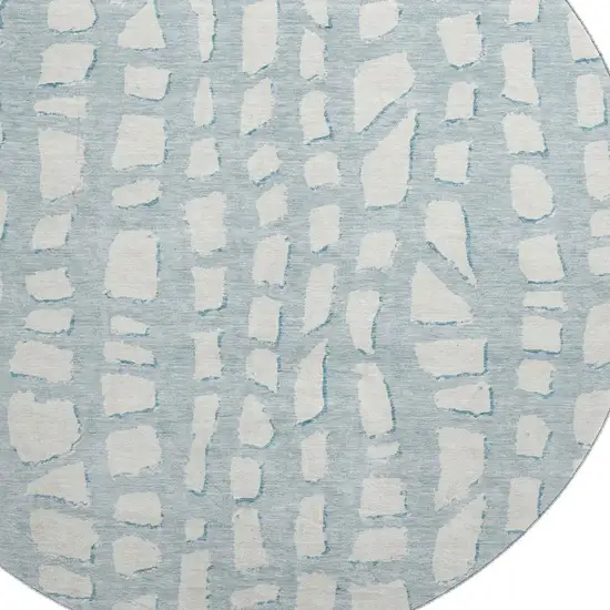 8' Sky Blue And Ivory Cobblestone Washable Round Rug With UV Protection Photo 3