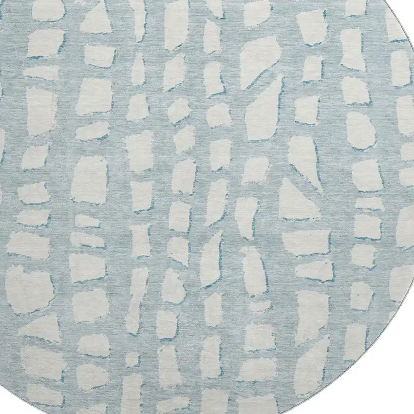 8' Sky Blue And Ivory Cobblestone Washable Round Rug With UV Protection Photo 3