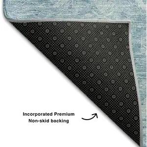 Photo of 8' Sky Blue And Ivory Damask Washable Round Rug With UV Protection