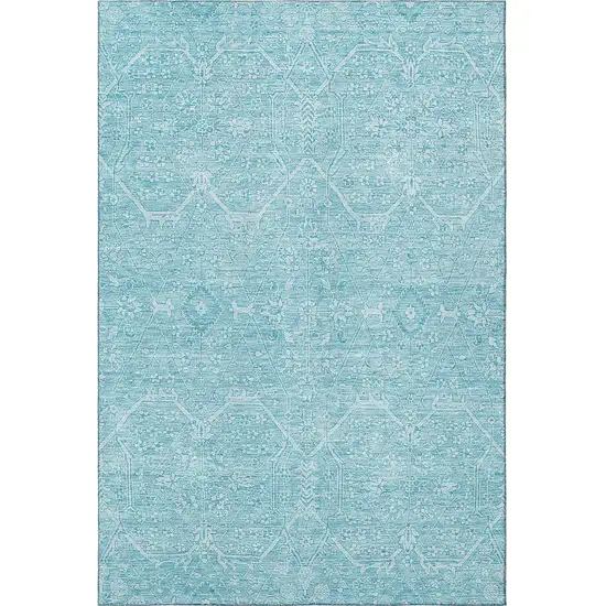 8' Sky Blue And Ivory Floral Washable Area Rug With UV Protection Photo 3
