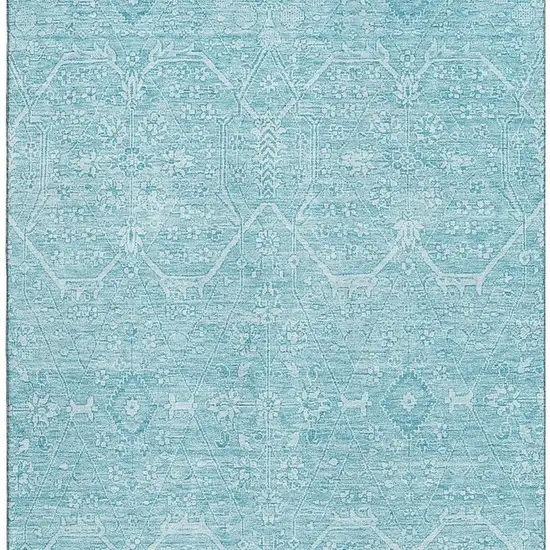 8' Sky Blue And Ivory Floral Washable Area Rug With UV Protection Photo 2