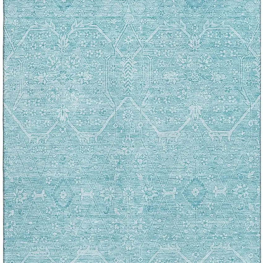 8' Sky Blue And Ivory Floral Washable Area Rug With UV Protection Photo 2