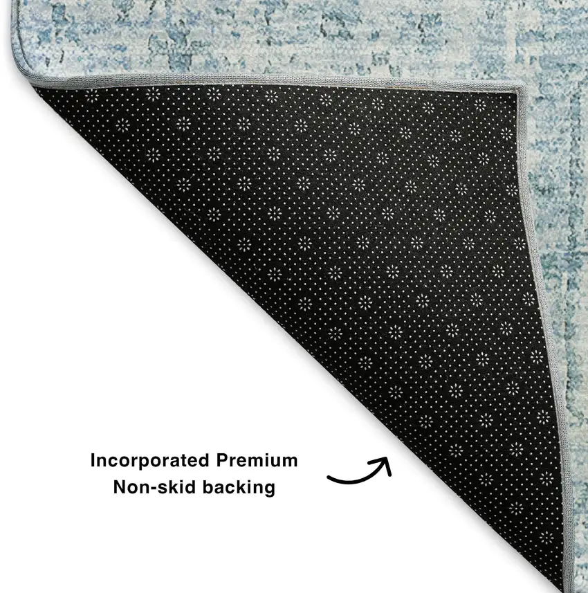 8' Sky Blue And Ivory Floral Washable Round Rug With UV Protection Photo 6