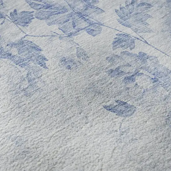 8' Sky Blue And Ivory Floral Washable Round Rug With UV Protection Photo 8