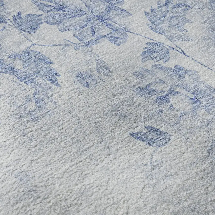 8' Sky Blue And Ivory Floral Washable Round Rug With UV Protection Photo 8