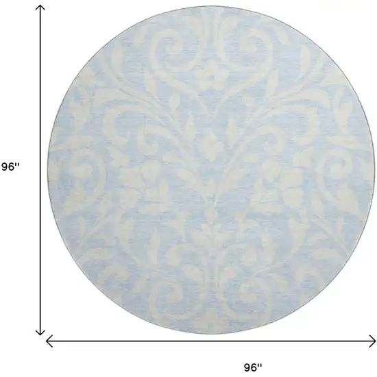 8' Sky Blue And Ivory Floral Washable Round Rug With UV Protection Photo 8