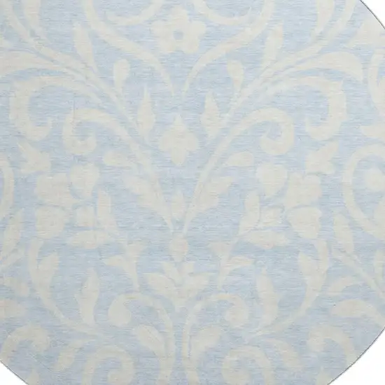 8' Sky Blue And Ivory Floral Washable Round Rug With UV Protection Photo 3