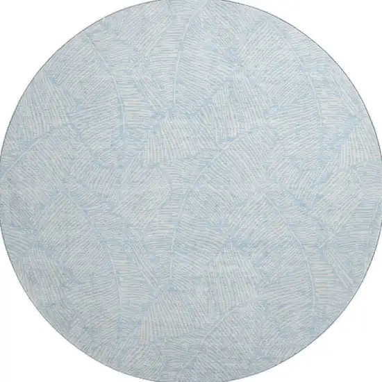 8' Sky Blue And Ivory Floral Washable Round Rug With UV Protection Photo 4