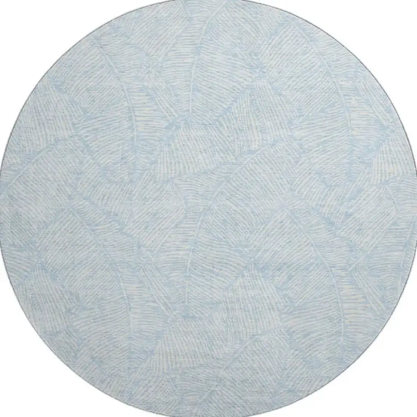 8' Sky Blue And Ivory Floral Washable Round Rug With UV Protection Photo 4