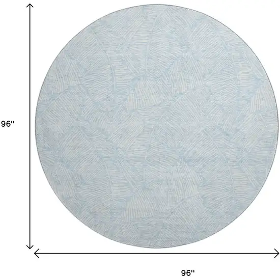 8' Sky Blue And Ivory Floral Washable Round Rug With UV Protection Photo 3