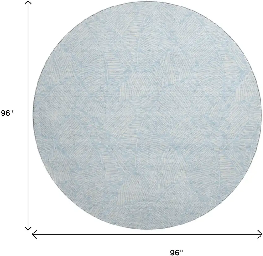 8' Sky Blue And Ivory Floral Washable Round Rug With UV Protection Photo 3