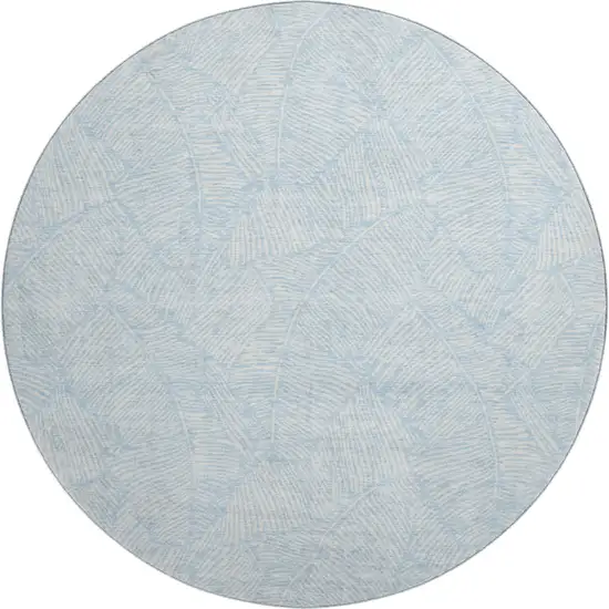 8' Sky Blue And Ivory Floral Washable Round Rug With UV Protection Photo 1