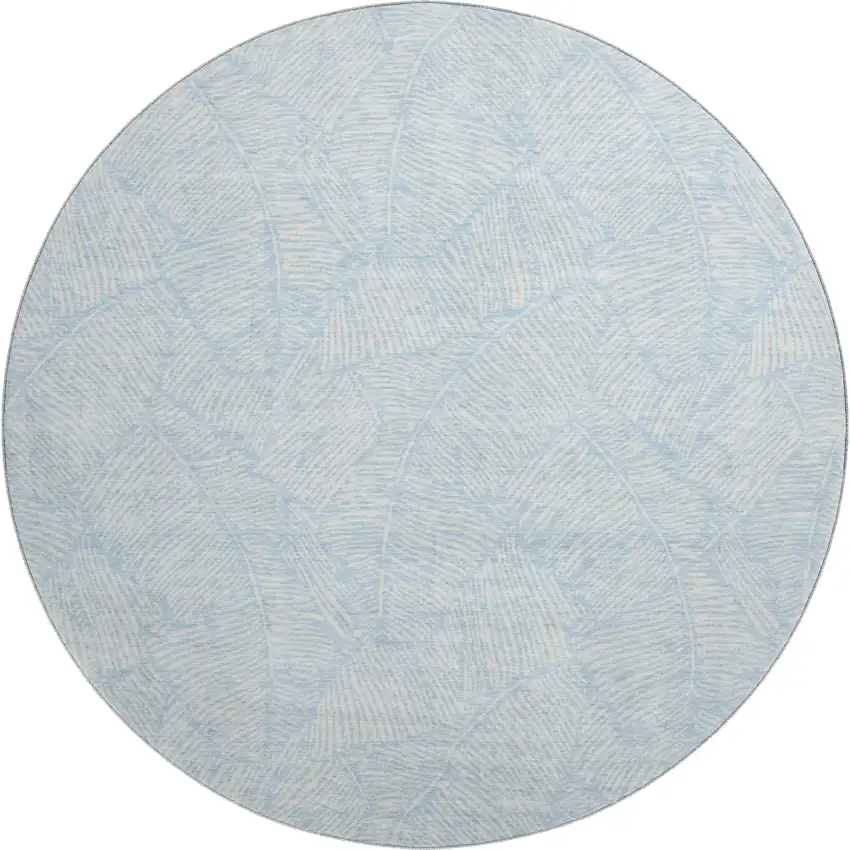 8' Sky Blue And Ivory Floral Washable Round Rug With UV Protection Photo 1