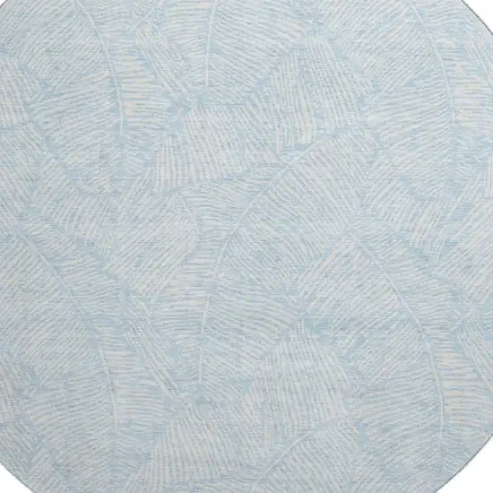 8' Sky Blue And Ivory Floral Washable Round Rug With UV Protection Photo 3