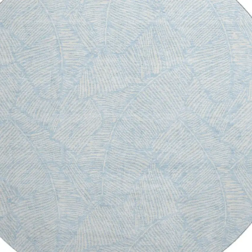 8' Sky Blue And Ivory Floral Washable Round Rug With UV Protection Photo 3