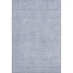 Photo of 8' Sky Blue And Ivory Geometric Washable Area Rug With UV Protection