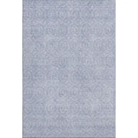 8' Sky Blue And Ivory Geometric Washable Area Rug With UV Protection Photo 1