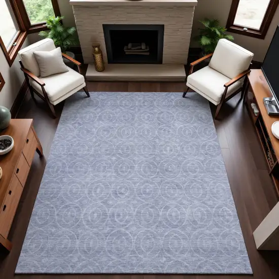 8' Sky Blue And Ivory Geometric Washable Area Rug With UV Protection Photo 5