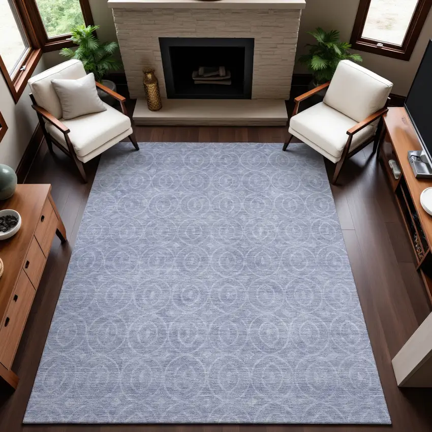 8' Sky Blue And Ivory Geometric Washable Area Rug With UV Protection Photo 5