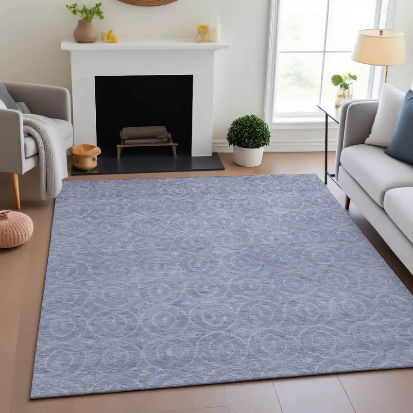 8' Sky Blue And Ivory Geometric Washable Area Rug With UV Protection Photo 4