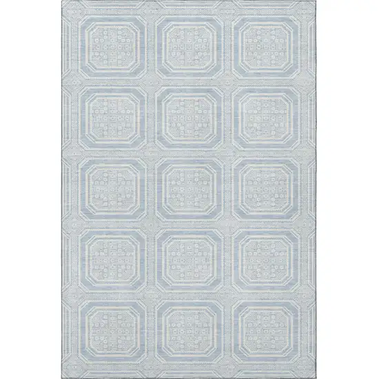 8' Sky Blue And Ivory Geometric Washable Area Rug With UV Protection Photo 2