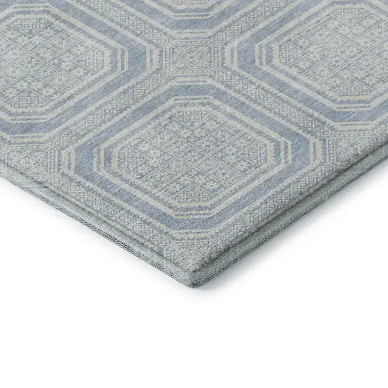8' Sky Blue And Ivory Geometric Washable Area Rug With UV Protection Photo 6