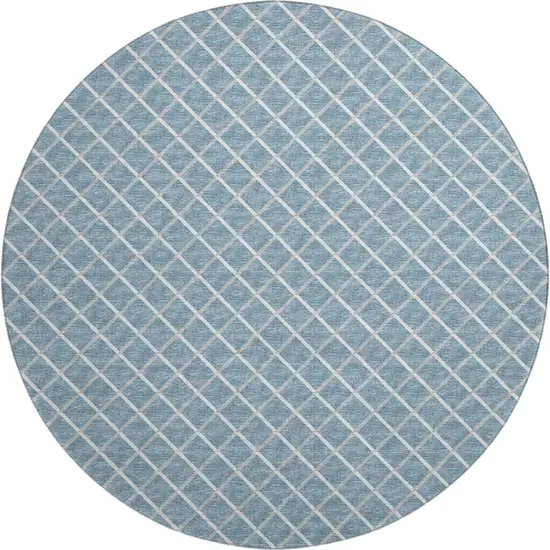 8' Sky Blue And Ivory Geometric Washable Round Rug With UV Protection Photo 2