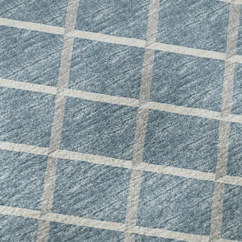 8' Sky Blue And Ivory Geometric Washable Round Rug With UV Protection Photo 8