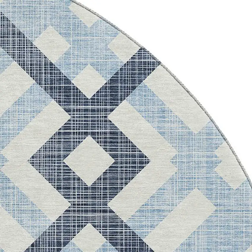 8' Sky Blue And Ivory Geometric Washable Round Rug With UV Protection Photo 3
