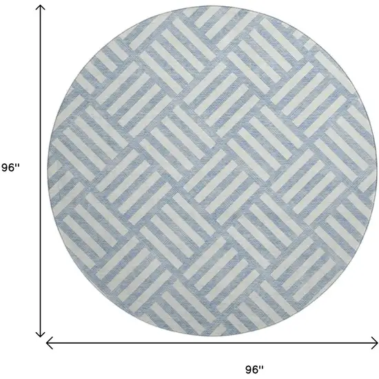 8' Sky Blue And Ivory Geometric Washable Round Rug With UV Protection Photo 3