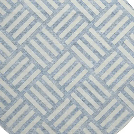 8' Sky Blue And Ivory Geometric Washable Round Rug With UV Protection Photo 3