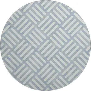 Photo of 8' Sky Blue And Ivory Geometric Washable Round Rug With UV Protection