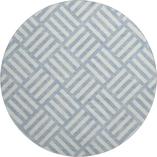 8' Sky Blue And Ivory Geometric Washable Round Rug With UV Protection Photo 1