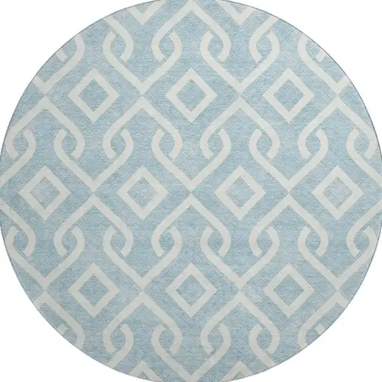 8' Sky Blue And Ivory Geometric Washable Round Rug With UV Protection Photo 3
