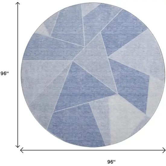 8' Sky Blue And Ivory Geometric Washable Round Rug With UV Protection Photo 3