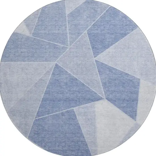 8' Sky Blue And Ivory Geometric Washable Round Rug With UV Protection Photo 4