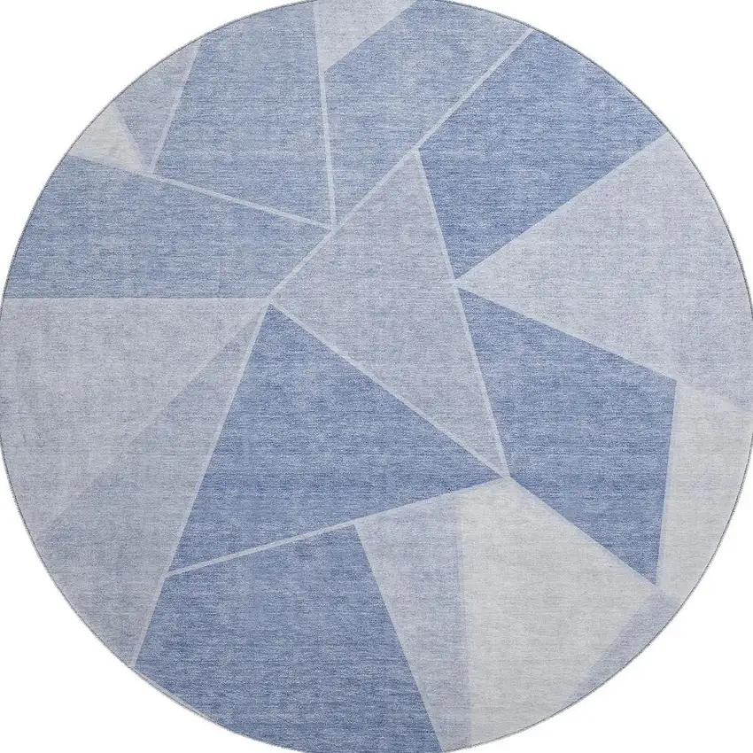 8' Sky Blue And Ivory Geometric Washable Round Rug With UV Protection Photo 4