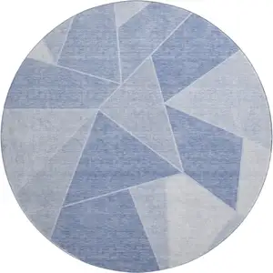 Photo of 8' Sky Blue And Ivory Geometric Washable Round Rug With UV Protection