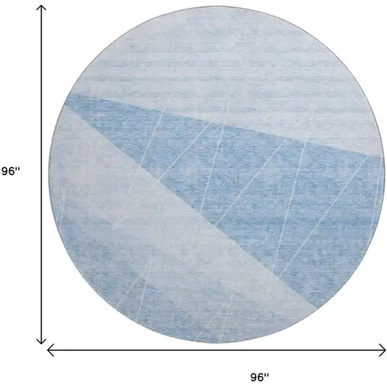 8' Sky Blue And Ivory Geometric Washable Round Rug With UV Protection Photo 5